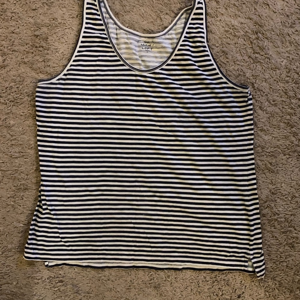 Loft Striped Black and White Tank Top Size Large Washed T